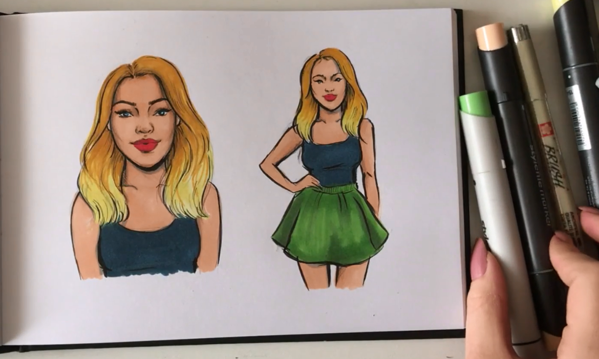 Видео урок рисования маркерами _Стильная девушка_ _0.png